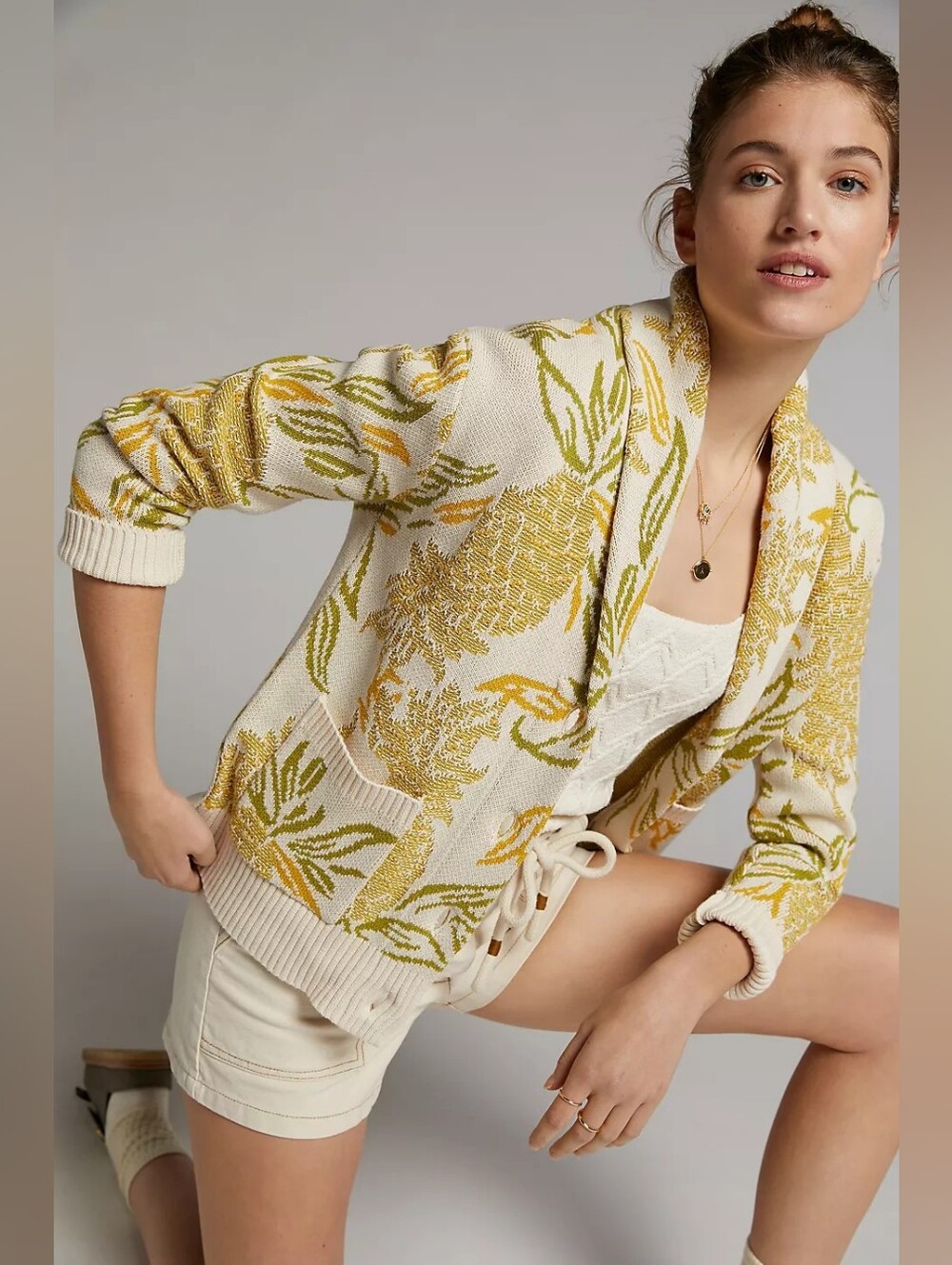 Anthropologie Maeve Pineapple Cardigan